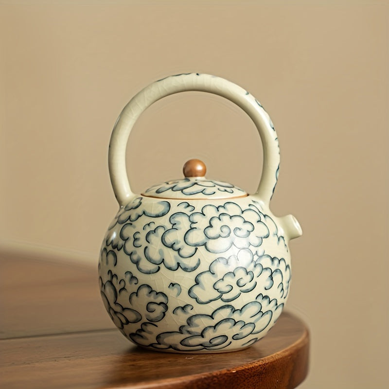 Round Teapot with a Handle Featuring Cloud Patterns from The Ru Kiln Style, Perfect for Tea Brewing