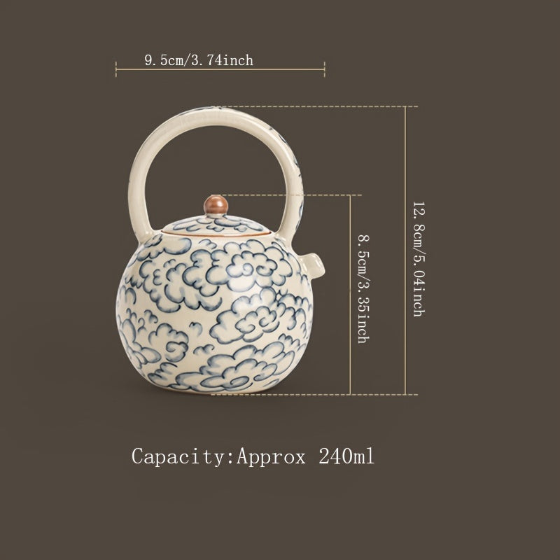 Round Teapot with a Handle Featuring Cloud Patterns from The Ru Kiln Style, Perfect for Tea Brewing