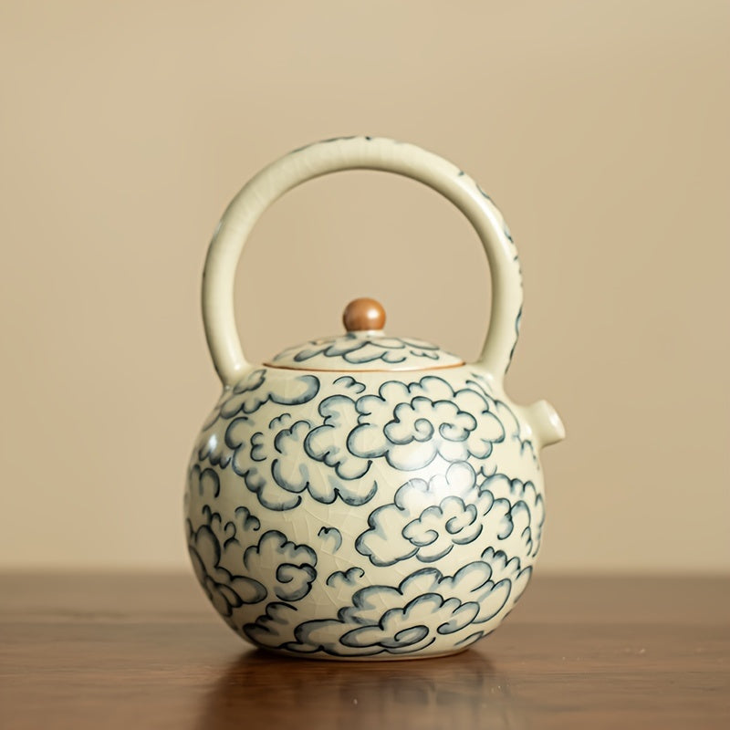Round Teapot with a Handle Featuring Cloud Patterns from The Ru Kiln Style, Perfect for Tea Brewing
