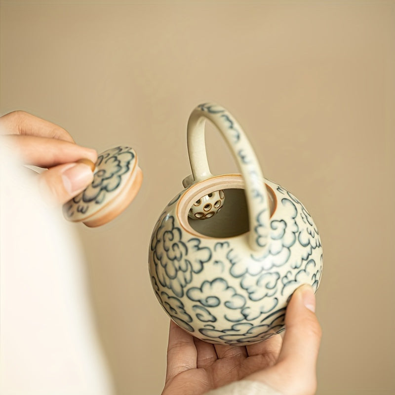 Round Teapot with a Handle Featuring Cloud Patterns from The Ru Kiln Style, Perfect for Tea Brewing