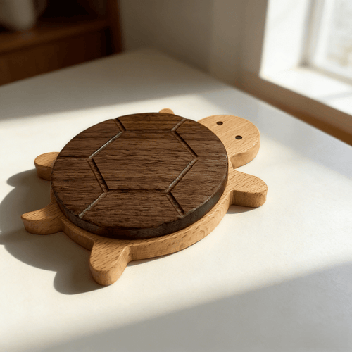 2pcs Hand-Carved Solid Walnut Wood Turtle Coasters & Heat-Resistant Drink Tray - Wood Thermal Pads Suitable for Coffee, Tea, Wine, Table Protectors, Cute Turtle-Shaped Placemats for Home,, Dining Table Decor